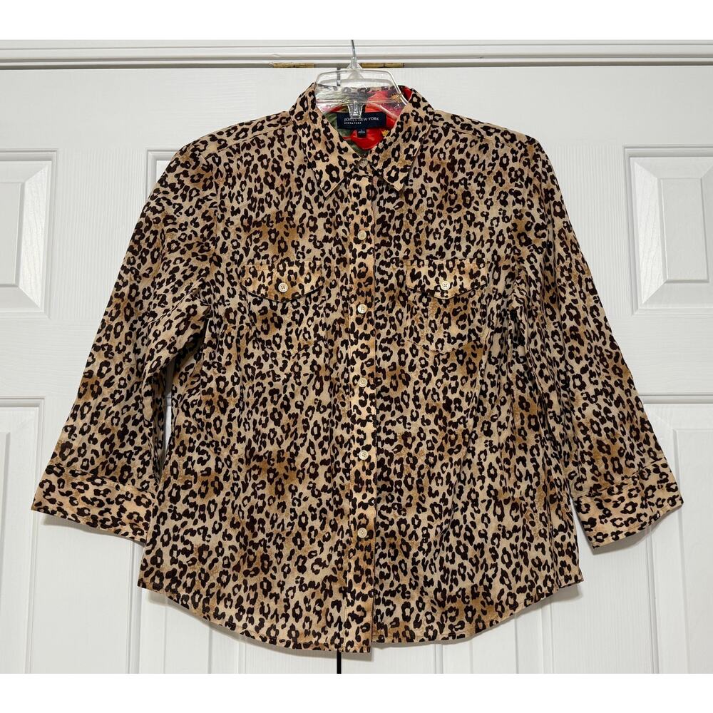 Jones New York Signature Animal Print Button Up Blouse, Size L